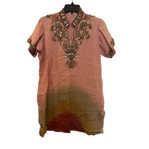 Pakistani Beaded Embroidered Tunic Top or Dress Pink Ombre